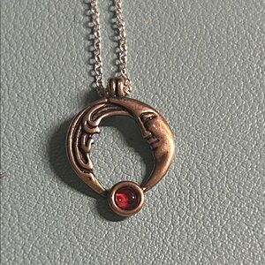 Sterling Silver Moon Pendant‎ Necklace with Garnet gemstone Accent